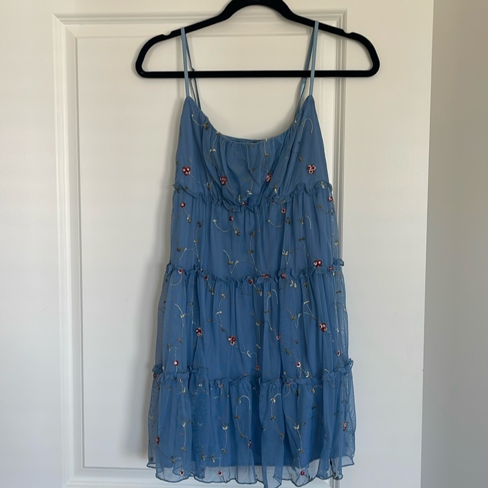 Floral embroidered mesh dress